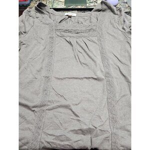 Sonoma Brown Lace Detail Blouse Shirt Women's 1X XL Short Sleeve